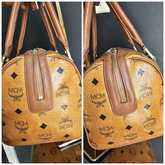 MCM Visetos Boston Bag Cognac With MCM Charm - Picture 9 of 12